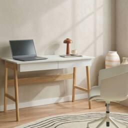 Wyld and Coco Two-Tone Desk 120 x 60 cm with 2 Drawers White and Pine - thumbnail 1