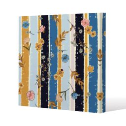 Benjamin Tate Design Beautiful meadow flowers on candy colorful brush stripe (Canvas Print) / 90 x 90 x 4cm in Natural - Size: 90 x 90 x 4 cm - thumbnail 1