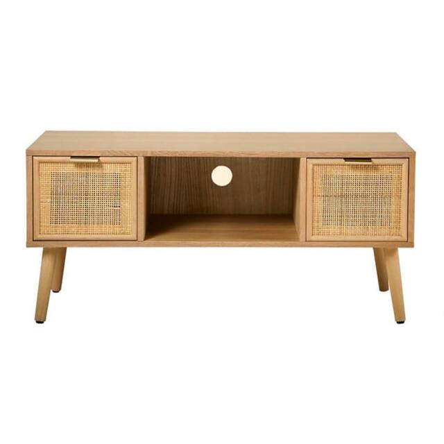 CALICOSY TV Stand With 2 Drawers & Rattan Fronts, 100 Cm Wide - MIYA in Light Brown - image 1