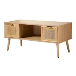 CALICOSY TV Stand With 2 Drawers & Rattan Fronts, 100 Cm Wide - MIYA in Light Brown - thumbnail 6