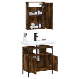 Berkfield Home 2 Piece Bathroom Furniture Set Smoked Oak Engineered Wood in Brown - thumbnail 4