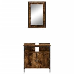 Berkfield Home 2 Piece Bathroom Furniture Set Smoked Oak Engineered Wood in Brown - thumbnail 6