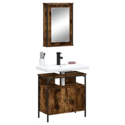 Berkfield Home 2 Piece Bathroom Furniture Set Smoked Oak Engineered Wood in Brown - thumbnail 1