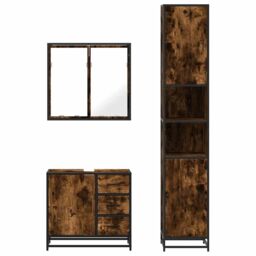 Berkfield Home 3 Piece Bathroom Furniture Set Smoked Oak Engineered Wood in Brown - thumbnail 5