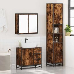 Berkfield Home 3 Piece Bathroom Furniture Set Smoked Oak Engineered Wood in Brown - thumbnail 4