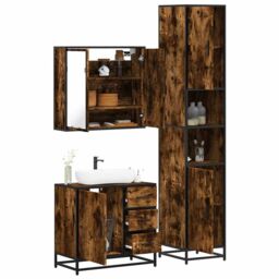 Berkfield Home 3 Piece Bathroom Furniture Set Smoked Oak Engineered Wood in Brown - thumbnail 1