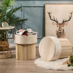 Nordlys Brown Wooden Base Living Room Pouf in Beige - thumbnail 3