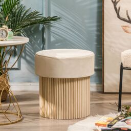 Nordlys Brown Wooden Base Living Room Pouf in Beige - thumbnail 2