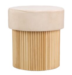 Nordlys Brown Wooden Base Living Room Pouf in Beige