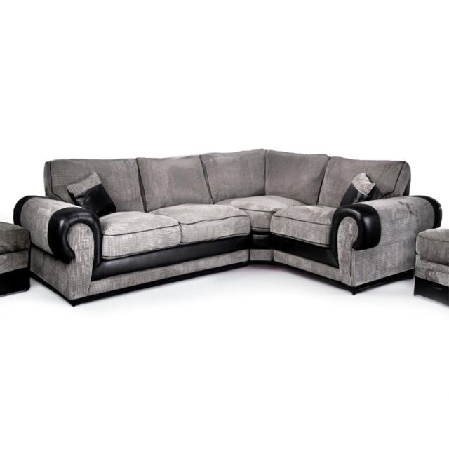 Furnishings For Less UK Large Portland Fabric & Leather 4 Seater L Shaped Corner Sofa Roll Arm Fullback Right Hand Facing in Grey - image 1