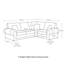 Furnishings For Less UK Large Portland Fabric & Leather 4 Seater L Shaped Corner Sofa Roll Arm Fullback Right Hand Facing in Grey - thumbnail 6
