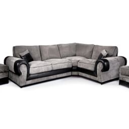 Furnishings For Less UK Large Portland Fabric & Leather 4 Seater L Shaped Corner Sofa Roll Arm Fullback Right Hand Facing in Grey - thumbnail 1