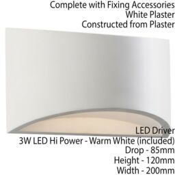 Loops 2 PACK 200mm LED Wall Light Warm White Primed White (ready to paint) Curved Lamp - thumbnail 3