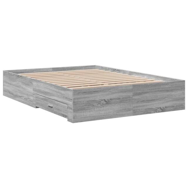 Berkfield Home Modern Bed Frame w/Drawers Frame Grey Sonoma 120x190 cm Small Double - image 1