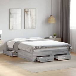 Berkfield Home Modern Bed Frame w/Drawers Frame Grey Sonoma 120x190 cm Small Double - thumbnail 2