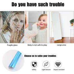 VOGREX 200x60cm Mirror Sticker Roll - Self-Adhesive Wall Film Decor in Silver - Size: 200x60 cm - thumbnail 7
