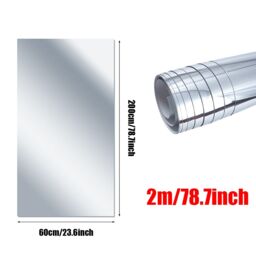 VOGREX 200x60cm Mirror Sticker Roll - Self-Adhesive Wall Film Decor in Silver - Size: 200x60 cm - thumbnail 2
