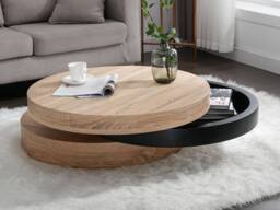Vente-unique Round Swivelling Coffee Table With 1 MDF Compartment - Black & Light