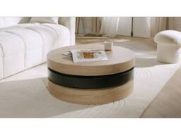Vente-unique Round Swivelling Coffee Table With 1 MDF Compartment - Black & Light - thumbnail 4