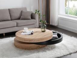 Vente-unique Round Swivelling Coffee Table With 1 MDF Compartment - Black & Light - thumbnail 5