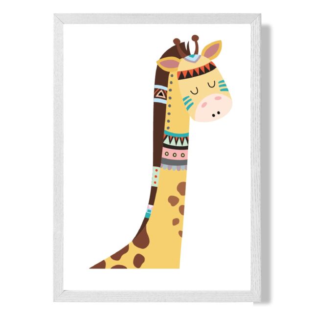 ARTZE Peeking Giraffe Tribal Animal Framed Print SIZE: A4 with White Frame in Yellow - image 1