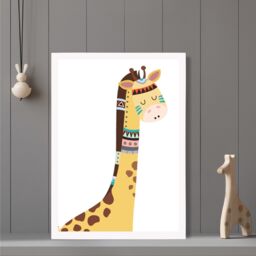 ARTZE Peeking Giraffe Tribal Animal Framed Print SIZE: A4 with White Frame in Yellow - thumbnail 2