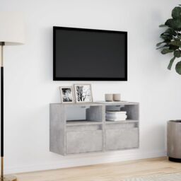 Berkfield Home TV Wall Cabinets with LED Lights 2 pcs Concrete Grey 41x31x45 cm - Size: 41 x 31 x 45 cm - thumbnail 4