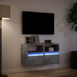 Berkfield Home TV Wall Cabinets with LED Lights 2 pcs Concrete Grey 41x31x45 cm - Size: 41 x 31 x 45 cm - thumbnail 5
