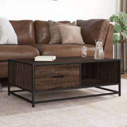 Berkfield Home Coffee Table Brown Oak 90x57x35 cm Engineered Wood & Metal - Size: 90 x 57 x 35 cm - thumbnail 2
