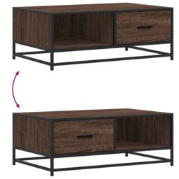 Berkfield Home Coffee Table Brown Oak 90x57x35 cm Engineered Wood & Metal - Size: 90 x 57 x 35 cm - thumbnail 9