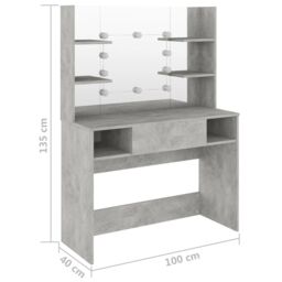 Berkfield Home Makeup Table with LED Lights 100x40x135 cm MDF Concrete Grey - Size: 100 x 40 x 135 cm - thumbnail 6