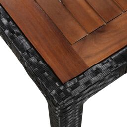 Berkfield Home 7 Piece Outdoor Dining Set Poly Rattan & Acacia Wood Black - thumbnail 4