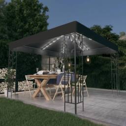 Berkfield Home Gazebo with LED String Lights 3x3 m Anthracite in Charcoal - thumbnail 2