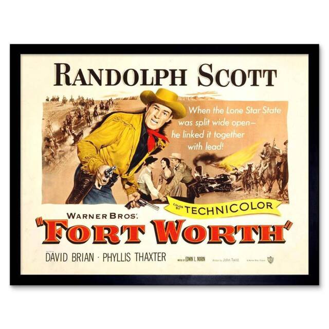 "Artery8 Movie Film Fort Worth Randolph Scott Cowboy Western Texas Framed Art in Beige - Size: W12"" x H16""" - image 1