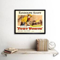 "Artery8 Movie Film Fort Worth Randolph Scott Cowboy Western Texas Framed Art in Beige - Size: W12"" x H16""" - thumbnail 2