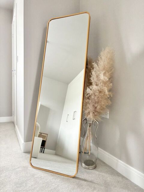 Downton Interiors Stunning Gold Rectangular Metal Frame Wall or Floor Standing Dressing Mirror 145cm x 45cm - Soho Collection - Size: XL - image 1