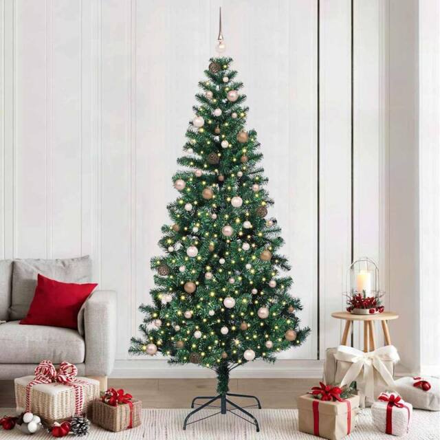Berkfield Home Artificial Pre-lit Christmas Tree Green 240 cm PVC & Metal - image 1