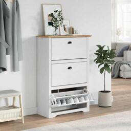 Berkfield Home Shoe Rack BODO White & Brown 80x35x118 cm - Size: 80 x 35 x 118 cm - thumbnail 3