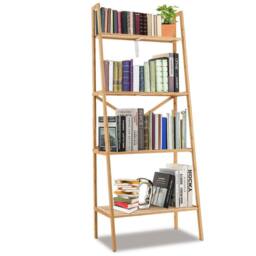 Costway 4Tier Ladder Shelf Bamboo Bookshelf Bookcase Storage Organizer Plant Stand in Natural - thumbnail 3