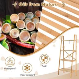 Costway 4Tier Ladder Shelf Bamboo Bookshelf Bookcase Storage Organizer Plant Stand in Natural - thumbnail 6
