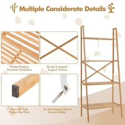Costway 4Tier Ladder Shelf Bamboo Bookshelf Bookcase Storage Organizer Plant Stand in Natural - thumbnail 5