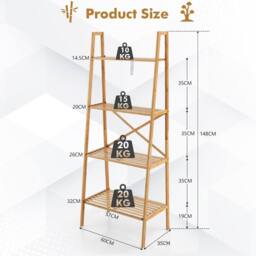 Costway 4Tier Ladder Shelf Bamboo Bookshelf Bookcase Storage Organizer Plant Stand in Natural - thumbnail 2