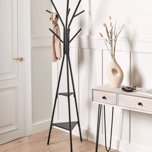 Wyld and Coco Coat Stand Black 181cm 9 Hooks 2 Shelves - image 1