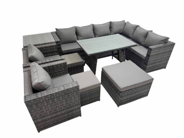Fimous Patio Furniture Sets with Dining Table 3 Stools 2 Chair Side Table in Dark Grey - image 1