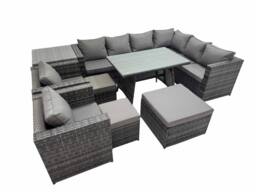 Fimous Patio Furniture Sets with Dining Table 3 Stools 2 Chair Side Table in Dark Grey - thumbnail 1