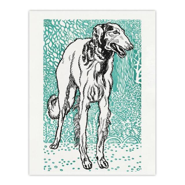 "Artery8 Long Haired Greyhound Russian Wolfhound Dog Jung Wall Art Poster Print in Blue - Size: W18"" x H24""" - image 1
