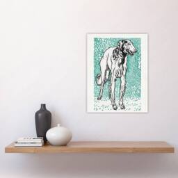 "Artery8 Long Haired Greyhound Russian Wolfhound Dog Jung Wall Art Poster Print in Blue - Size: W18"" x H24""" - thumbnail 4
