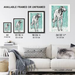 "Artery8 Long Haired Greyhound Russian Wolfhound Dog Jung Wall Art Poster Print in Blue - Size: W18"" x H24""" - thumbnail 3