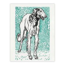 "Artery8 Long Haired Greyhound Russian Wolfhound Dog Jung Wall Art Poster Print in Blue - Size: W18"" x H24""" - thumbnail 1