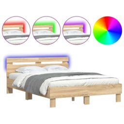 Berkfield Home Bed Frame with LED without Mattress Sonoma Oak 135x190 cm Double in Brown - thumbnail 2